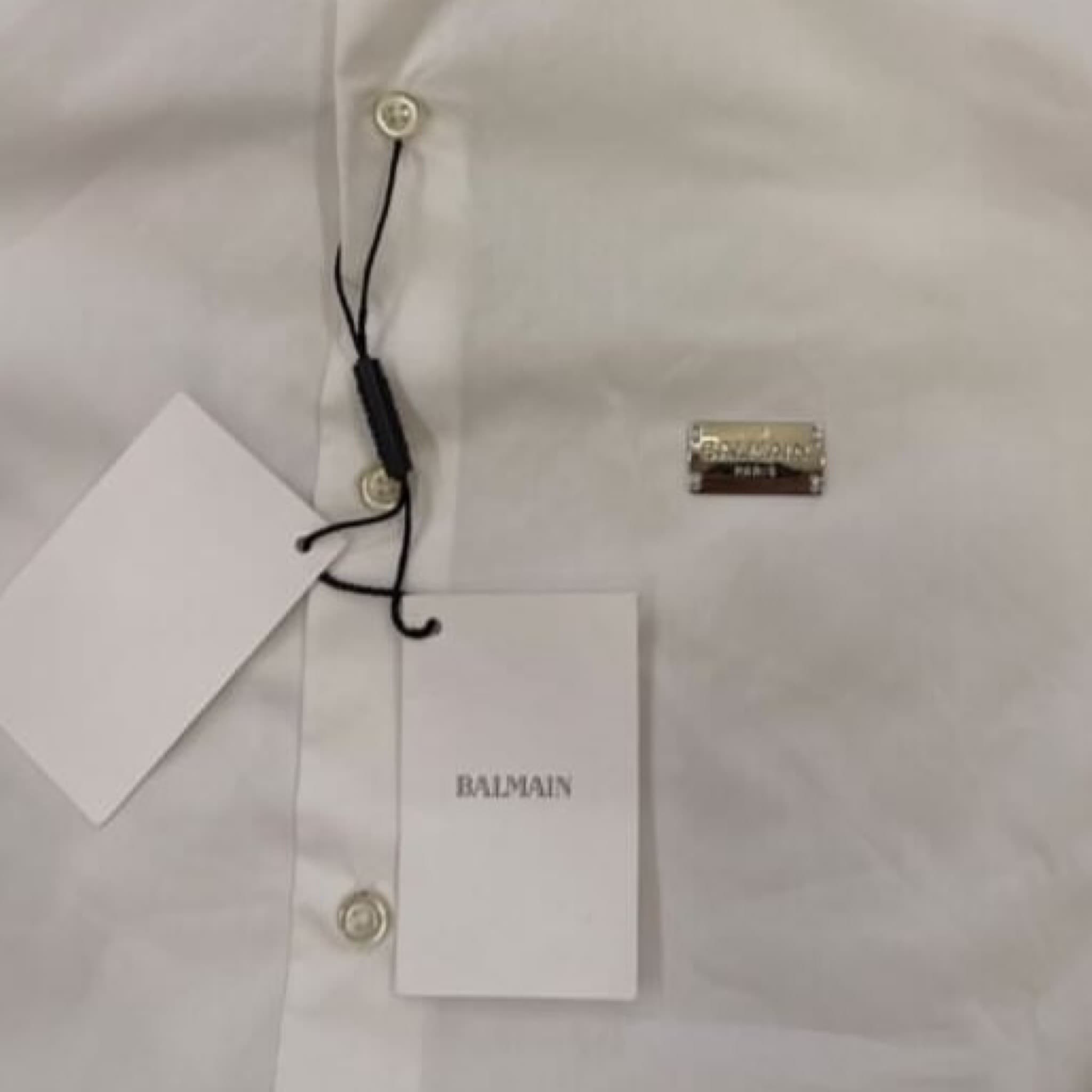 Balmain White Shirt with Logo Sleeve Detailing