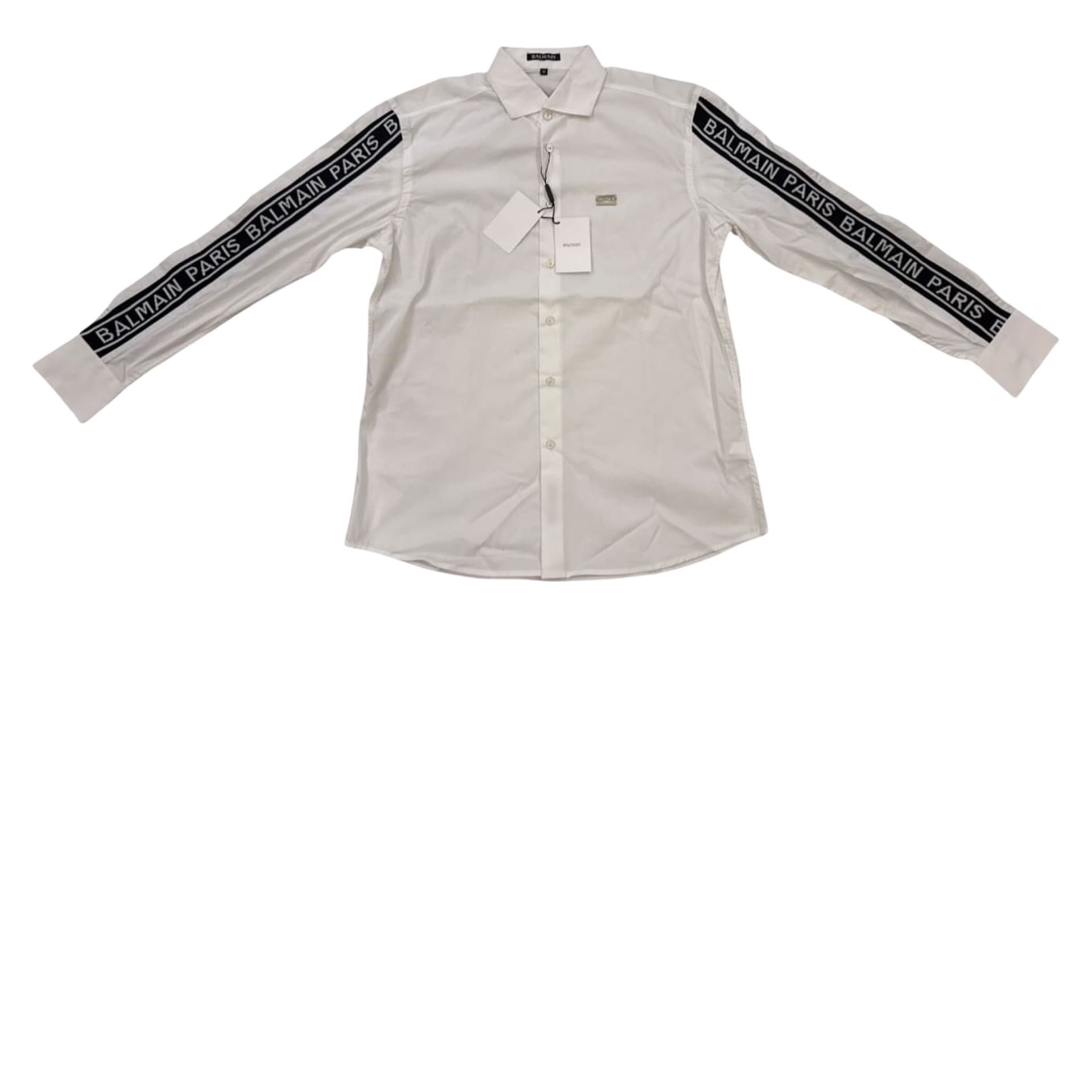 Balmain White Shirt with Logo Sleeve Detailing