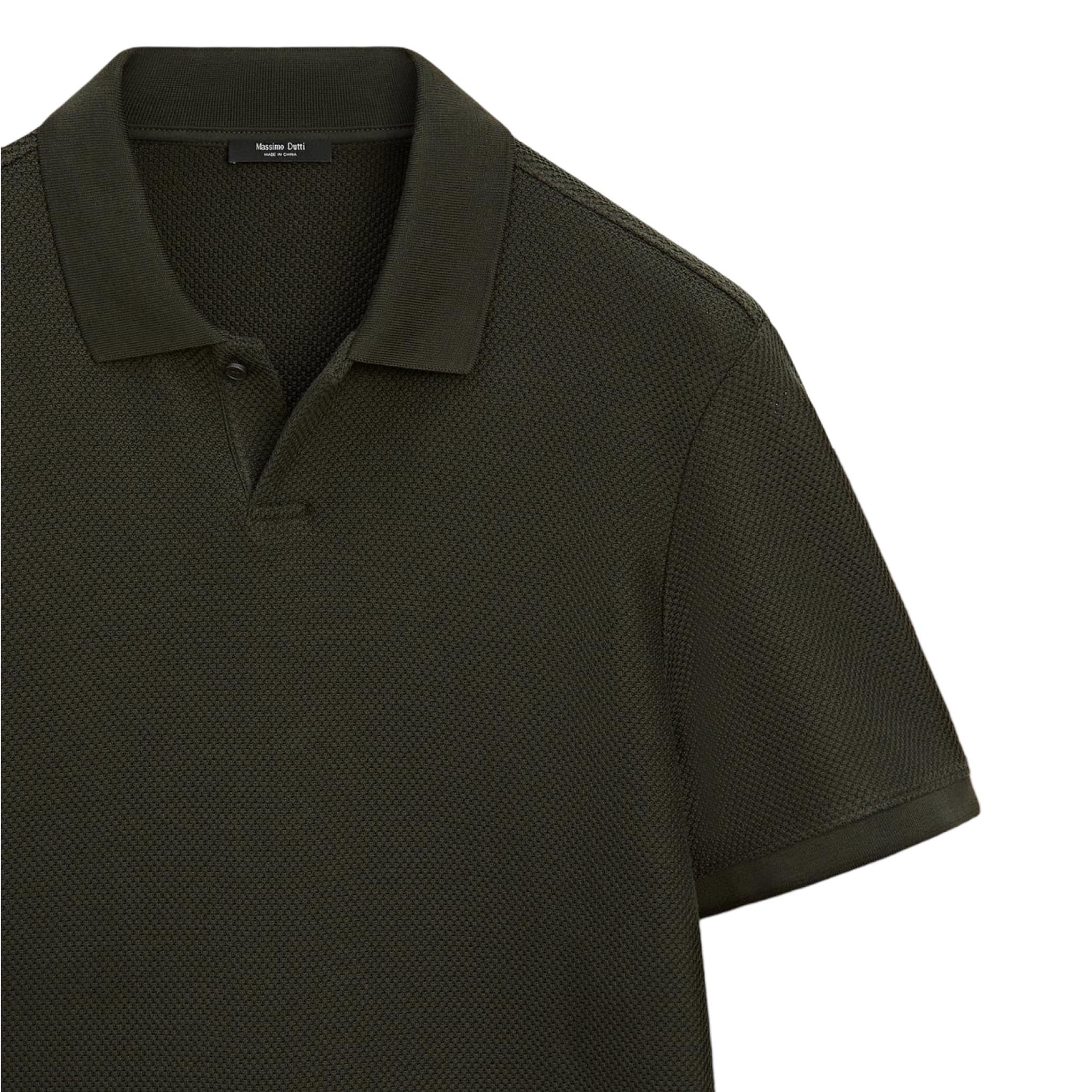 Textured V-Neck Cotton Polo T-Shirt