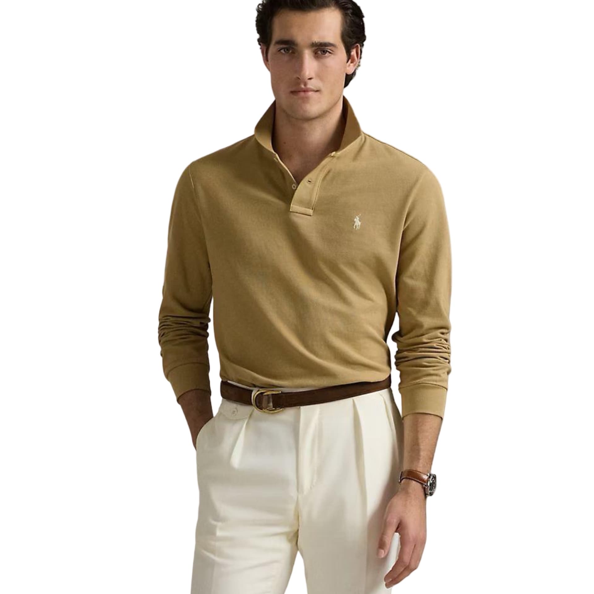 Mesh Long-Sleeve Polo Shirt