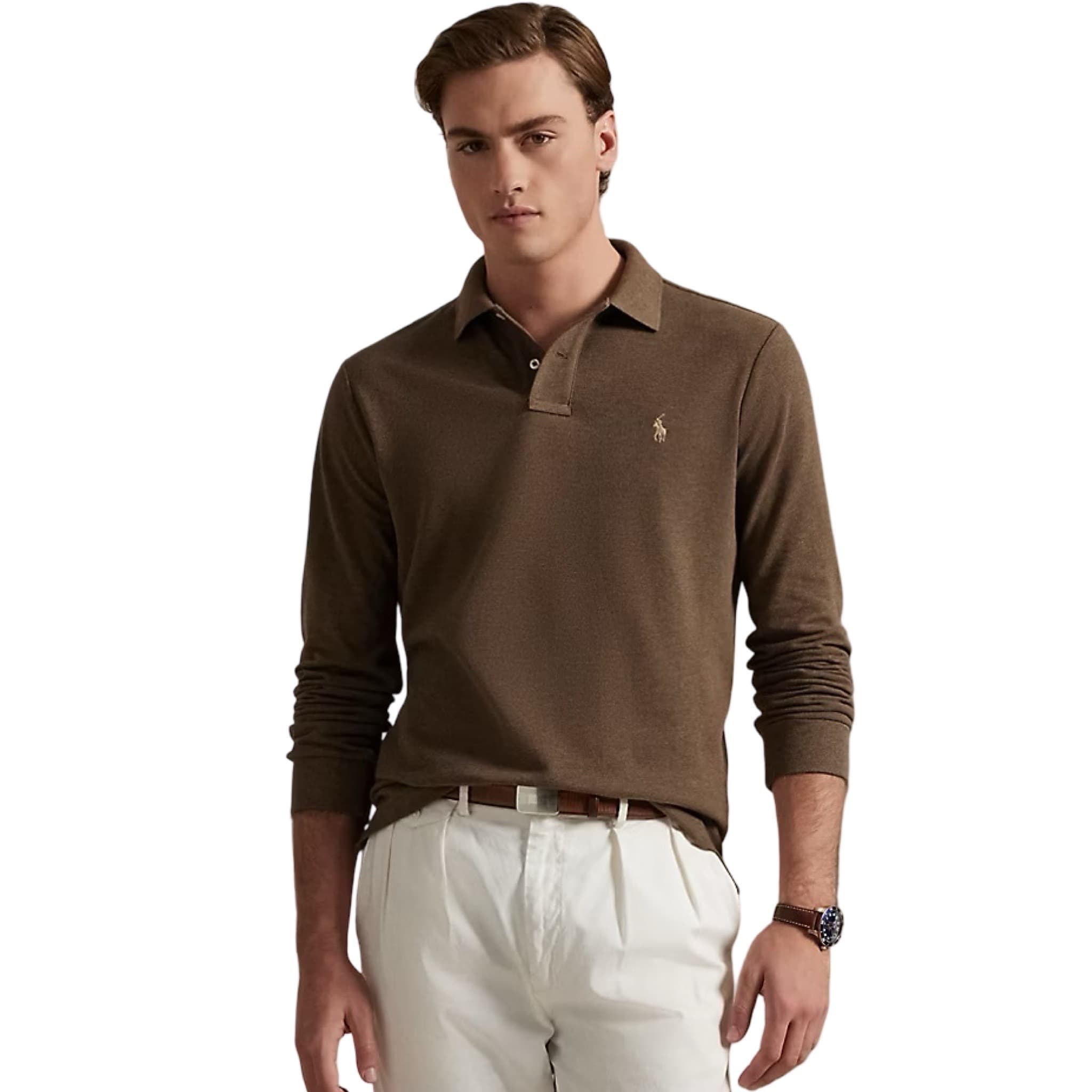 Mesh Long-Sleeve Polo Shirt