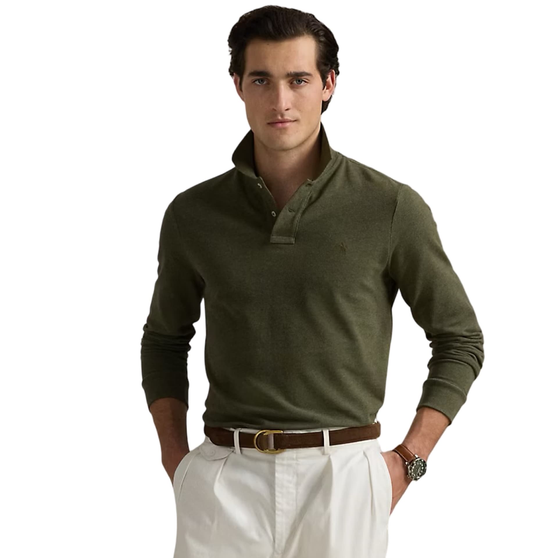 Mesh Long-Sleeve Polo Shirt