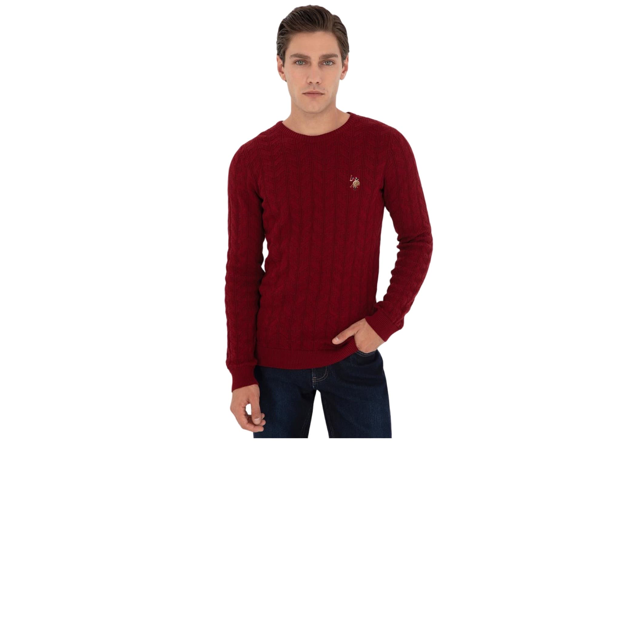 Men's Slim Fit Crew Neck Burgundy Basic Sweater